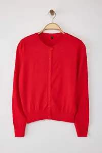TRENDYOLMİLLA Wardrobe Essentials Red Premium Yarn Mercerized Look Crew Neck Knitwear Cardigan| - Image 5
