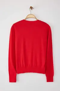 TRENDYOLMİLLA Wardrobe Essentials Red Premium Yarn Mercerized Look Crew Neck Knitwear Cardigan| - Image 6