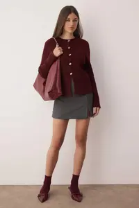 TRENDYOLMİLLA Burgundy Button Detailed Soft textured Slit Detailed Knitwear Cardigan - Image 2