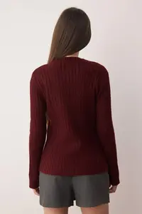 TRENDYOLMİLLA Burgundy Button Detailed Soft textured Slit Detailed Knitwear Cardigan - Image 4