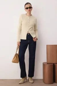 TRENDYOLMİLLA Stone Button Detailed Soft textured Slit Detailed Knitwear Cardigan - Image 2