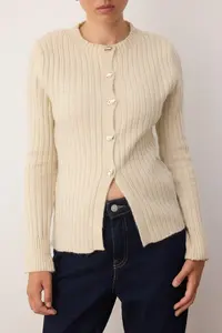 TRENDYOLMİLLA Stone Button Detailed Soft textured Slit Detailed Knitwear Cardigan - Image 3