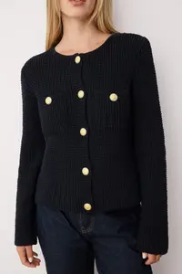 TRENDYOLMİLLA Navy Blue textured Cotton Blended Knitwear Cardigan - Image 3