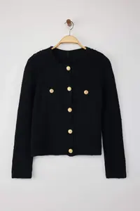 TRENDYOLMİLLA Navy Blue textured Cotton Blended Knitwear Cardigan - Image 5
