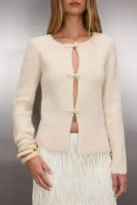 TRENDYOLMİLLA Stone textured Boucle Thread Knitwear Cardigan - Image 3