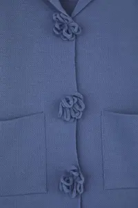 TRENDYOLMİLLA Indigo Handcrafted Rose Button Detailed Knitwear Cardigan - Image 6