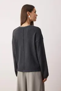 TRENDYOLMİLLA More Sustainable Anthracite Cotton Blended Pattern Knitwear Cardigan - Image 4