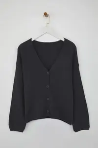 TRENDYOLMİLLA More Sustainable Anthracite Cotton Blended Pattern Knitwear Cardigan - Image 5