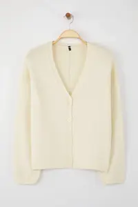 TRENDYOLMİLLA More Sustainable Ecru Cotton Blended Pattern Knitwear Cardigan - Image 5