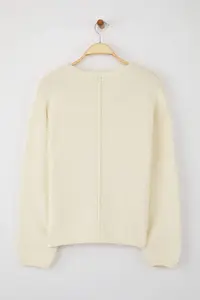 TRENDYOLMİLLA More Sustainable Ecru Cotton Blended Pattern Knitwear Cardigan - Image 6