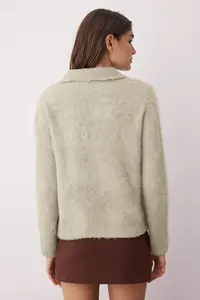 TRENDYOLMİLLA Mink Rose Button Detailed Boucle Thread Knitwear Cardigan - Image 4