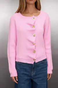 TRENDYOLMİLLA Pink Ruffle Closure Detailed Metal Buttoned Knitwear Cardigan - Image 4