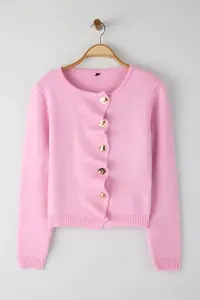 TRENDYOLMİLLA Pink Ruffle Closure Detailed Metal Buttoned Knitwear Cardigan - Image 6