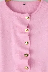 TRENDYOLMİLLA Pink Ruffle Closure Detailed Metal Buttoned Knitwear Cardigan - Image 7