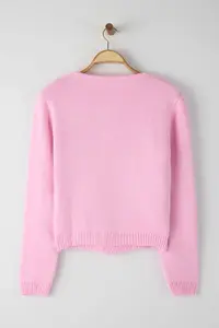 TRENDYOLMİLLA Pink Ruffle Closure Detailed Metal Buttoned Knitwear Cardigan - Image 8