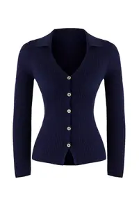 TRENDYOLMİLLA Wardrobe Essentials Navy Blue Fitted Knitwear Cardigan - Image 5