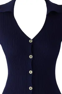 TRENDYOLMİLLA Wardrobe Essentials Navy Blue Fitted Knitwear Cardigan - Image 6