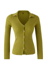 TRENDYOLMİLLA Wardrobe Essentials Oil Green Fitted Knitwear Cardigan - Image 5