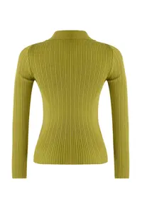 TRENDYOLMİLLA Wardrobe Essentials Oil Green Fitted Knitwear Cardigan - Image 7