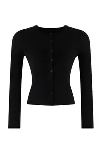 TRENDYOLMİLLA Wardrobe Essentials Black Mercerized Look Ribbed Knitwear Cardigan | - Image 5