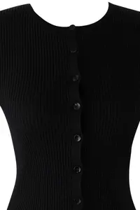 TRENDYOLMİLLA Wardrobe Essentials Black Mercerized Look Ribbed Knitwear Cardigan | - Image 6