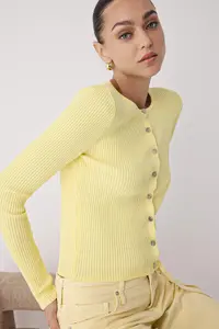TRENDYOLMİLLA Wardrobe Essentials Yellow Mercerized Look Ribbed Knitwear Cardigan |