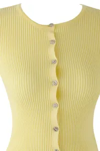 TRENDYOLMİLLA Wardrobe Essentials Yellow Mercerized Look Ribbed Knitwear Cardigan | - Image 6
