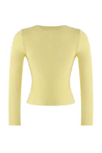 TRENDYOLMİLLA Wardrobe Essentials Yellow Mercerized Look Ribbed Knitwear Cardigan | - Image 7