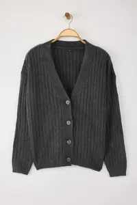 TRENDYOLMİLLA Wardrobe Essentials Anthracite Soft textured Basic Knitwear Cardigan | - Image 5