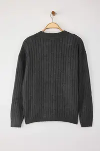 TRENDYOLMİLLA Wardrobe Essentials Anthracite Soft textured Basic Knitwear Cardigan | - Image 6