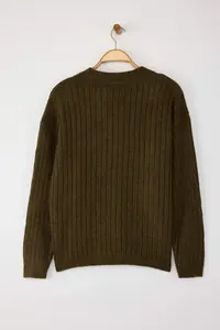 TRENDYOLMİLLA Wardrobe Essentials Khaki Soft textured Basic Knitwear Cardigan | - Image 6