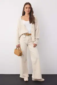TRENDYOLMİLLA Wardrobe Essentials Stone Soft textured Basic Knitwear Cardigan | - Image 2