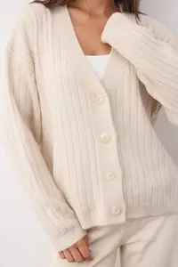 TRENDYOLMİLLA Wardrobe Essentials Stone Soft textured Basic Knitwear Cardigan | - Image 3