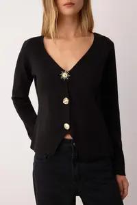 TRENDYOLMİLLA Black Trend Button Detailed Knitwear Cardigan - Image 3