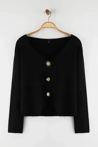 TRENDYOLMİLLA Black Trend Button Detailed Knitwear Cardigan - Image 5