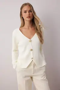 TRENDYOLMİLLA Ecru Trend Button Detailed Knitwear Cardigan