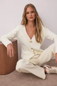 TRENDYOLMİLLA Ecru Trend Button Detailed Knitwear Cardigan - Image 2