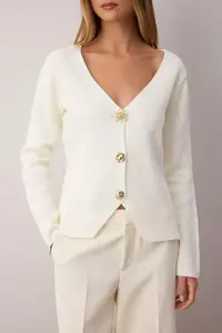 TRENDYOLMİLLA Ecru Trend Button Detailed Knitwear Cardigan - Image 3