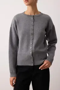 TRENDYOLMİLLA Anthracite 2 Sets Premium Yarn/Special Yarn Crew Neck Basic Knitwear Cardigan-Blouse Set - Image 3