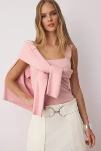 TRENDYOLMİLLA Pink 2 Sets Premium Yarn/Special Yarn Crew Neck Basic Knitwear Cardigan-Blouse Set - Image 3