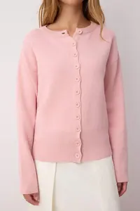 TRENDYOLMİLLA Pink 2 Sets Premium Yarn/Special Yarn Crew Neck Basic Knitwear Cardigan-Blouse Set - Image 4