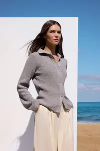 TRENDYOLMİLLA More Sustainable Mink Basic Polo Shirt Collar Knitwear Cardigan