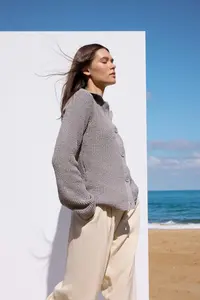 TRENDYOLMİLLA More Sustainable Mink Basic Polo Shirt Collar Knitwear Cardigan - Image 2