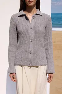 TRENDYOLMİLLA More Sustainable Mink Basic Polo Shirt Collar Knitwear Cardigan - Image 3