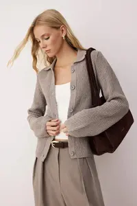 TRENDYOLMİLLA More Sustainable Mink Basic Polo Shirt Collar Knitwear Cardigan - Image 5