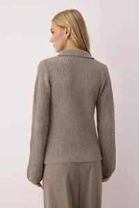 TRENDYOLMİLLA More Sustainable Mink Basic Polo Shirt Collar Knitwear Cardigan - Image 8