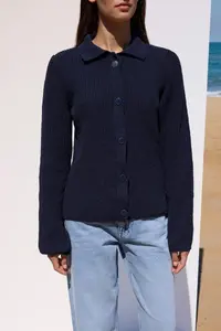 TRENDYOLMİLLA More Sustainable Navy Blue Basic Polo Shirt Collar Knitwear Cardigan - Image 3
