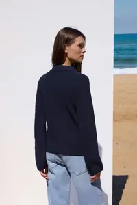 TRENDYOLMİLLA More Sustainable Navy Blue Basic Polo Shirt Collar Knitwear Cardigan - Image 4