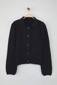 TRENDYOLMİLLA More Sustainable Navy Blue Basic Polo Shirt Collar Knitwear Cardigan - Image 5
