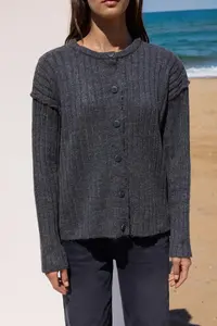 TRENDYOLMİLLA More Sustainable Anthracite Basic Ribbed Wide Pattern Knitwear Cardigan - Image 3